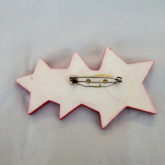 Vintage 90s - Shooting Star with Hearts 💕 red brooch with multicolored hearts - Picture 3 of 3